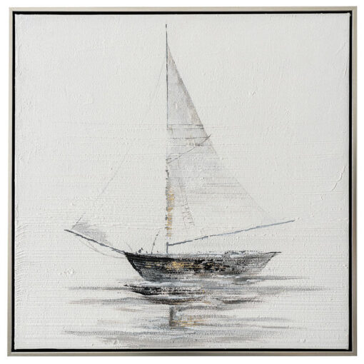 "Calm Sail" Framed Canvas Wall Art Painting, 52cm, White