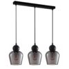 Champan Glass & Iron Bar Pendant Light, 3 Light, Black / Smoke