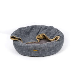 Charlie's Vip Wolf Hooded Nest Bed With Faux Linen And Fur For Pets Dark Grey 1 X Medium