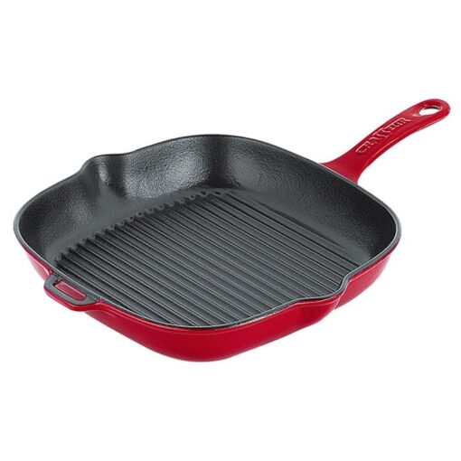 Chasseur Cast Iron Square Grill Pan, 25cm, Federation Red