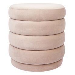 Demi Velvet Fabric Round Ottoman Stool, Nude