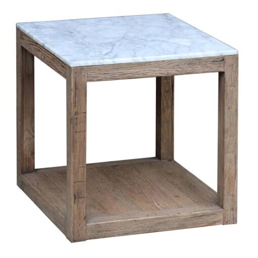 Denver Aveyron Marble Topped Oak Timber Side Table, Natural