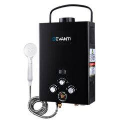 Dev King Outdoor Gas Hot Water Heater Portable Camping Shower 12V Pump Black