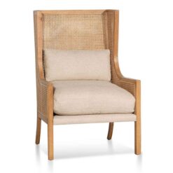 Dexter Rattan & Oak Timber Wingback Armchair, Distressed Natural