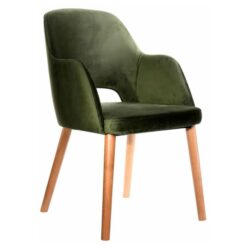 Durafurn Sorbet Commercial Grade Velvet Fabric Dining Armchair, Timber Leg, Avocado / Trojan Oak