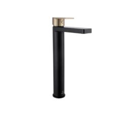 EEVA Round Basin Mixer Tap -Extended/Tall - Straight Spout - Matte Black/Brass