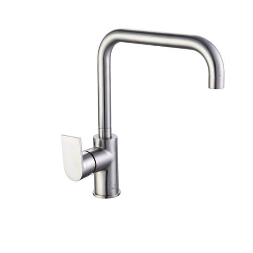 EEVA Round Kitchen Mixer Tap - Square Neck Swivel - Brushed Nickel