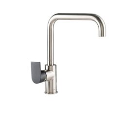 EEVA Round Kitchen Mixer Tap - Square Neck Swivel - Brushed Nickel with Matte Black