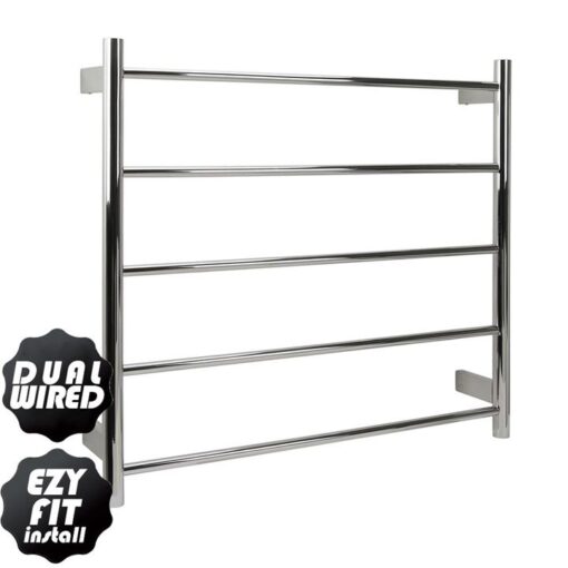 EZY FIT Heated Towel Rail - Round Tube - Dual Wired - (W750mm x H700mm) - Polished SS