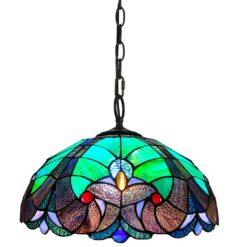 Ebor Tiffany Stained Glass Pendant Light, Large, Teal