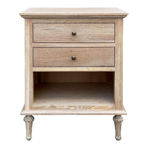 Emmerson II Oak Timber 2 Drawer Side Table, Lime Washed Oak
