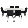 Erielle 5 Piece Sintered Stone & Steel Dining Table Set, 150cm, White Top with Black Velvet Erielle Chairs