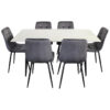 Erielle 5 Piece Sintered Stone & Steel Dining Table Set, 150cm, White Top with Grey Velvet Erielle Chairs