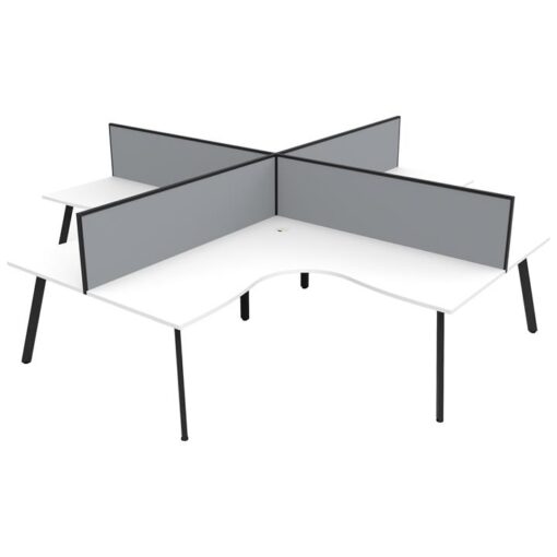 Eternity 4 Person Office Desk Pod with Screen, 300/300cm, White / Black