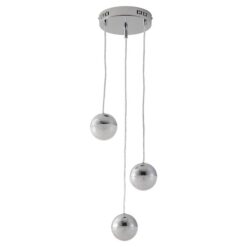 Eun Metal & Crystal Glass LED Cluster Pendant Light, 3 Light, CCT, Chrome
