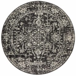 Evoke Muse Turkish Made Oriental Round Rug, 200cm, Charcoal