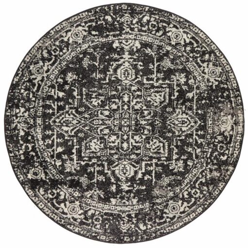 Evoke Muse Turkish Made Oriental Round Rug, 200cm, Charcoal