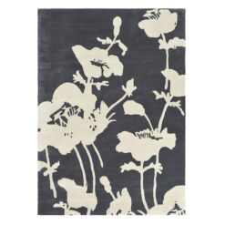 Florence Broadhurst Floral 300 Hand Tufted Designer Wool Rug, 280x200cm, Charcoal