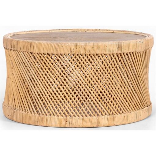 Freesia 80cm Round Coffee Table Mango Wood Top Rattan Frame - Natural