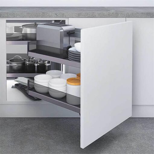 Galley Magic Corner Pull Out Kitchen Storage - Smoked Glass - Fits 900mm Blind Corner - Left or Right Opening