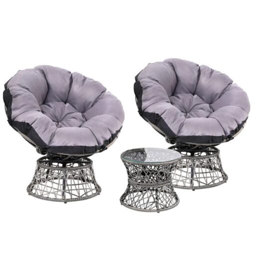 Garden Outdoor Lounge Setting Papasan Chairs Table Patio Furniture Wicker Grey
