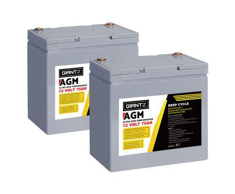 Giantz 2 x 75Ah AGM Deep Cycle Battery Giantz 2 x 75Ah AGM Deep Cycle Battery