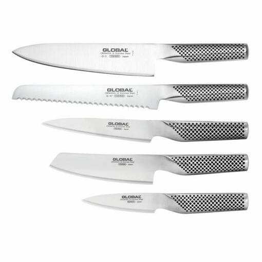Global UKU 6 Piece Knife Block Set, Walnut
