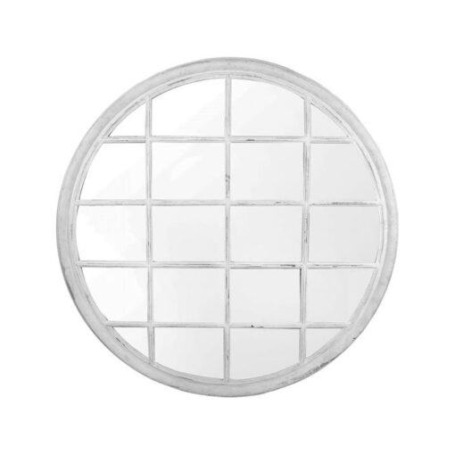 Hamptons Cottage Wooden Frame Lattice Round Wall Mirror, 120cm, Distressed White
