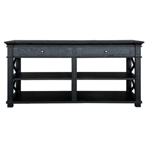 Heston Oak Timber Console Table, 160cm, Black Oak