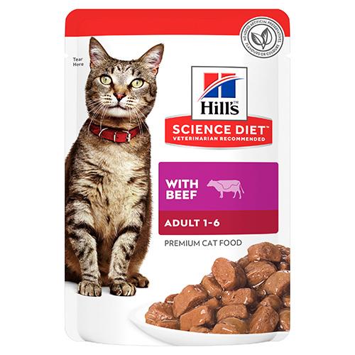 Hill's Science Diet Adult 1-6 With Beef Wet Cat Food 85gm 12 Pouches Hill's Science Diet Adult 1-6 With Beef Wet Cat Food 85gm 12 Pouches