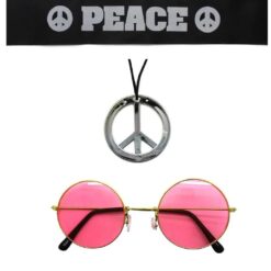 Hippie Kit Set Headband Glasses Pendant Peace Sign Necklace 60s 70s Costume