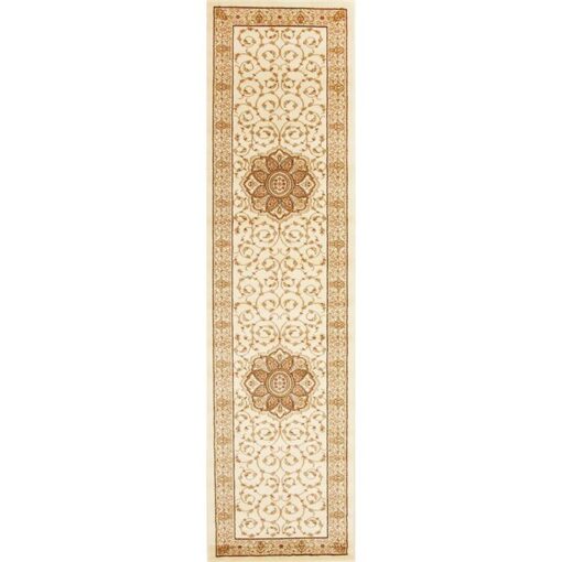 Istanbul Medallion Turkish Made Oriental Runner Rug, 300x80cm, Ivory