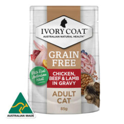 Ivory Coat Grain Free Adult Chicken Beef & Lamb In Gravy Wet Cat Food 85gm 12 Pouches