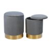 Jorlie 2 Piece Velvet Fabric Round Storage Ottoman Stool Set, Grey