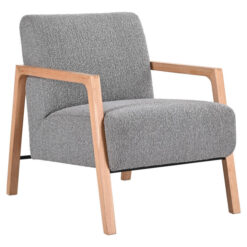 Karnet Boucle Fabric & Timber Armchair, Grey / Natural