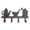Kettle Bowl Grinders Cast Iron 4 Hook Wall Hanger, Antique Rust