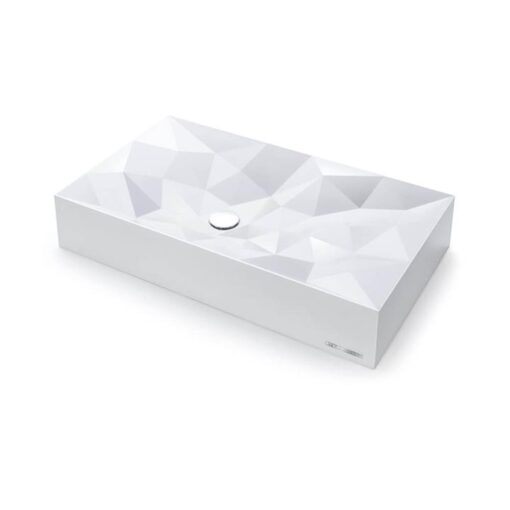 Kristall Sani-Quartz Bathroom Basin - Geometric - Above Counter Top - 715 x 415mm Satin White
