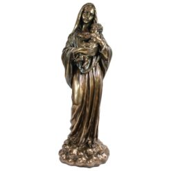 Large Cast Bronze Figurine of Mother Mary Holding Baby Jesus