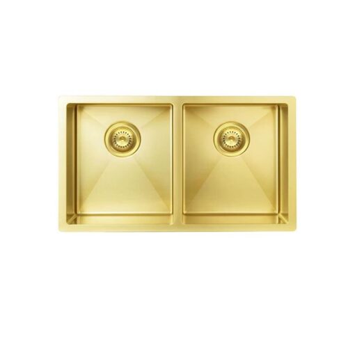 Lavello Nano Coated Stainless Steel Kitchen Sink - 760 x 440mm Double Bowl - Top/Under Mount - PVD Brushed Bronze Gold