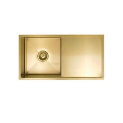Lavello Nano Coated Stainless Steel Kitchen Sink - 840 x 440mm Single Bowl with Drainer - Top/Under Mount - PVD Brushed Bronze Gold