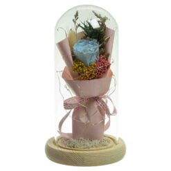 Laya Artificial Rose Bouquet in Dome with Light, Blue Flower
