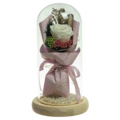 Laya Artificial Rose Bouquet in Dome with Light, Cream Flower
