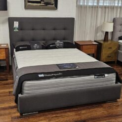 Leeds custom upholstered bed with deluxe base - discounted display model