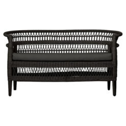Livingstone Wicker & Teak Timber Loveseat Sofa, Black