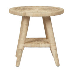 Livingstone Wicker & Teak Timber Round Side Table, Natural