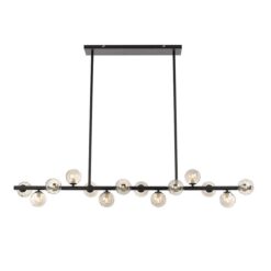 Moran Metal & Glass Horizontal Pendant Light, 14 Light, Black / Smoke
