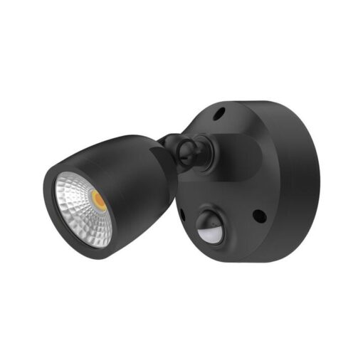 Muro Eco IP65 Tricolour Switchable LED Exterior Spotlight with Sensor, 1 Head, Black