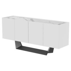 Nadia Ceramic Glass Top Modern 4 Door Sideboard, 176cm, Marmo White / Black
