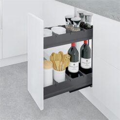 Nero Kitchen Pull-Out Cupboard Organiser - Suits 200mm Cupboard - Dark Grey - Side Mounted