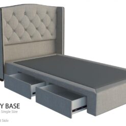 Newport custom upholstered bed frame with choice of storage base